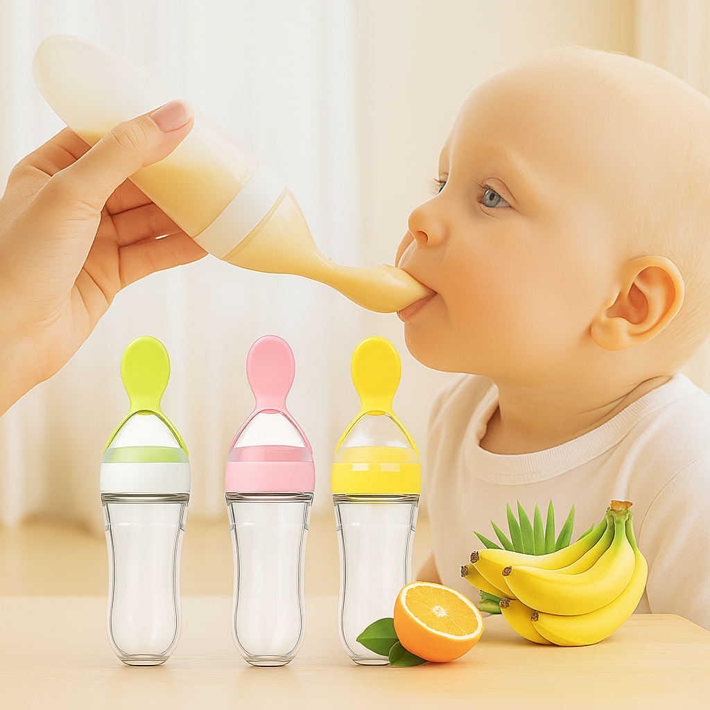Squeeze Baby Food Feeder Spoon – Soft Silicone 3oz Dispenser with Suction Base | Mess-Free Feeding for Babies & Toddlers (BPA-Free)