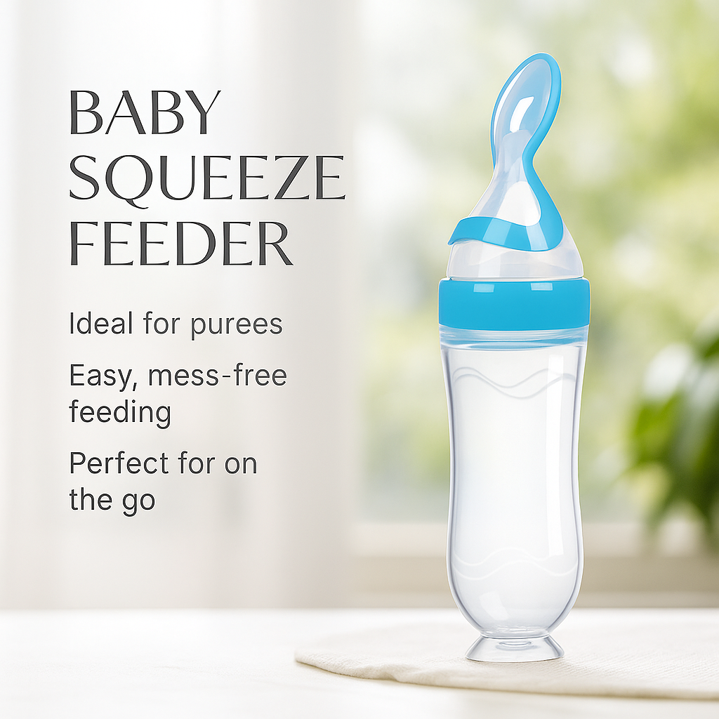 Squeeze Baby Food Feeder Spoon – Soft Silicone 3oz Dispenser with Suction Base | Mess-Free Feeding for Babies & Toddlers (BPA-Free)