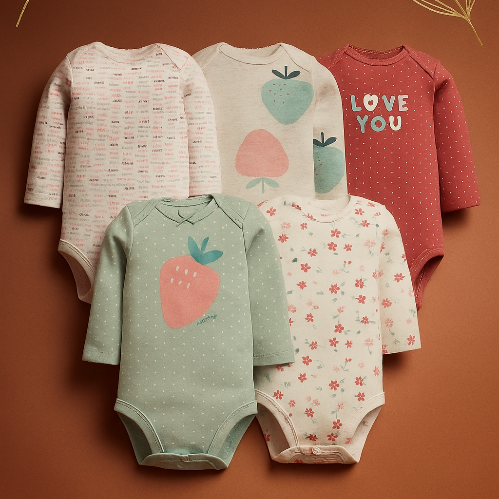5-Pack Soft Cotton Baby Bodysuits – Cute & Comfy for Newborns