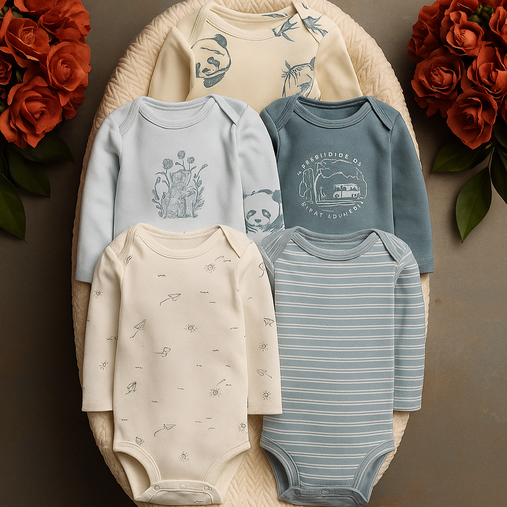 5-Pack Soft Cotton Baby Bodysuits – Cute & Comfy for Newborns