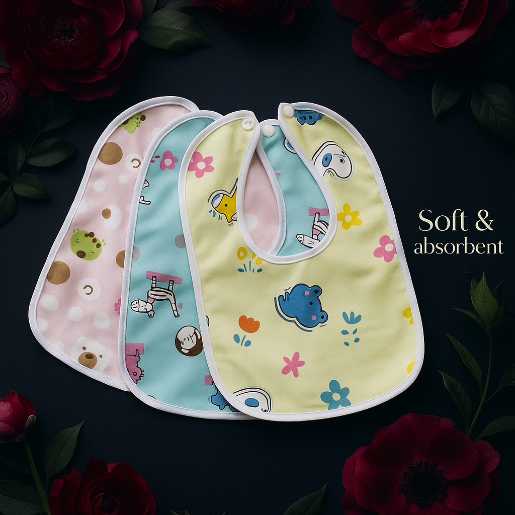Waterproof Baby Bib – Super Soft Crystal Velvet Saliva Towel with Cute Cartoon Snap Closure