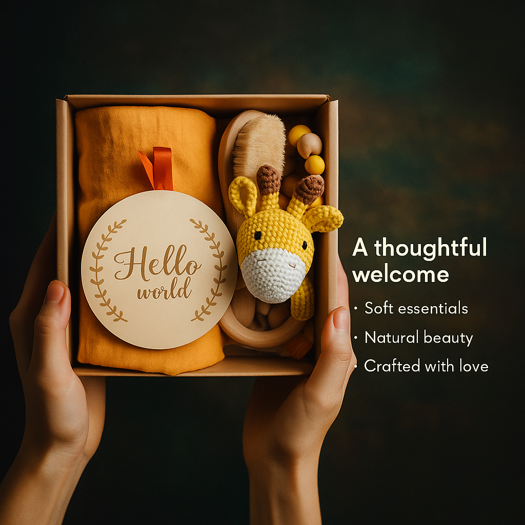 Newborn Gift Box – Cotton Towel, Blanket, Milestone Cards & Wooden Baby Essentials for a Perfect Birth Present