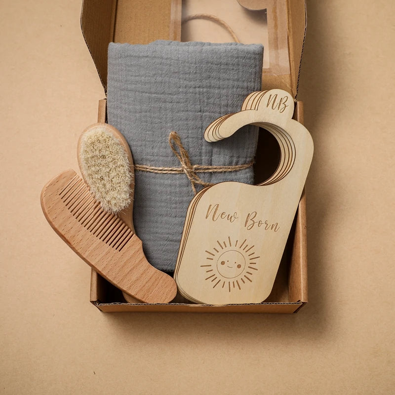 Newborn Gift Box – Cotton Towel, Blanket, Milestone Cards & Wooden Baby Essentials for a Perfect Birth Present