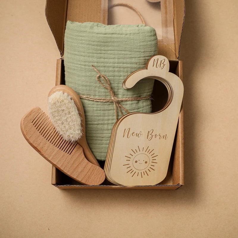 Newborn Gift Box – Cotton Towel, Blanket, Milestone Cards & Wooden Baby Essentials for a Perfect Birth Present