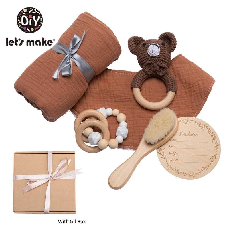 Newborn Gift Box – Cotton Towel, Blanket, Milestone Cards & Wooden Baby Essentials for a Perfect Birth Present