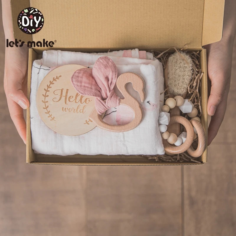 Newborn Gift Box – Cotton Towel, Blanket, Milestone Cards & Wooden Baby Essentials for a Perfect Birth Present