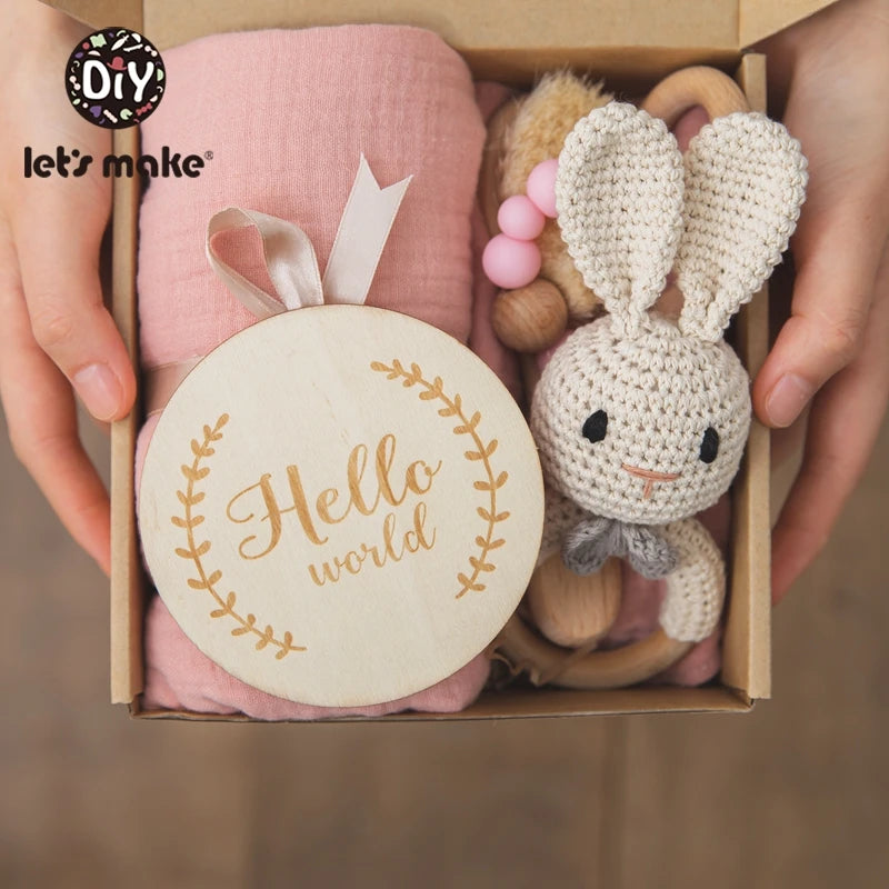 Newborn Gift Box – Cotton Towel, Blanket, Milestone Cards & Wooden Baby Essentials for a Perfect Birth Present