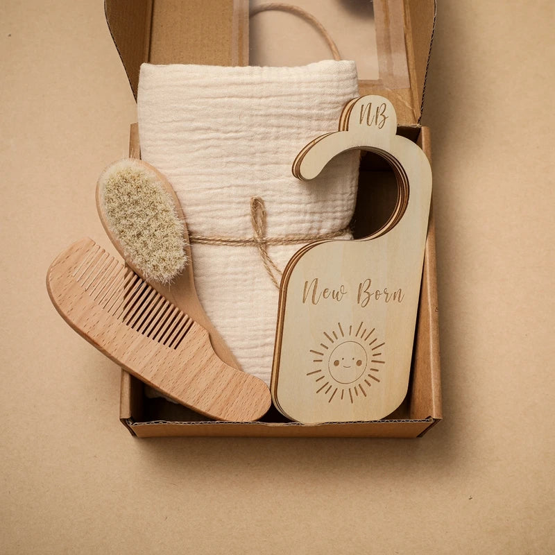 Newborn Gift Box – Cotton Towel, Blanket, Milestone Cards & Wooden Baby Essentials for a Perfect Birth Present