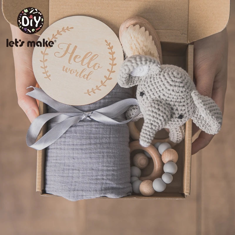 Newborn Gift Box – Cotton Towel, Blanket, Milestone Cards & Wooden Baby Essentials for a Perfect Birth Present