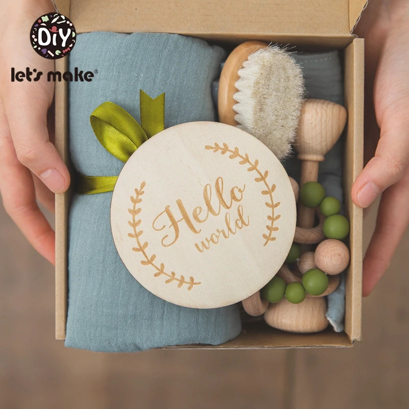 Newborn Gift Box – Cotton Towel, Blanket, Milestone Cards & Wooden Baby Essentials for a Perfect Birth Present