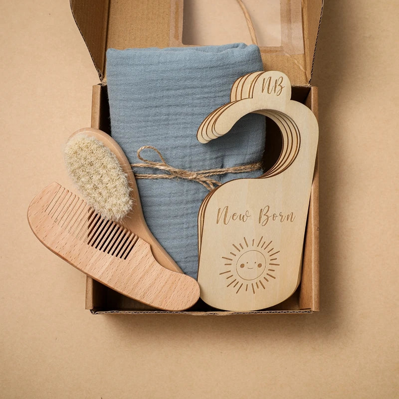 Newborn Gift Box – Cotton Towel, Blanket, Milestone Cards & Wooden Baby Essentials for a Perfect Birth Present