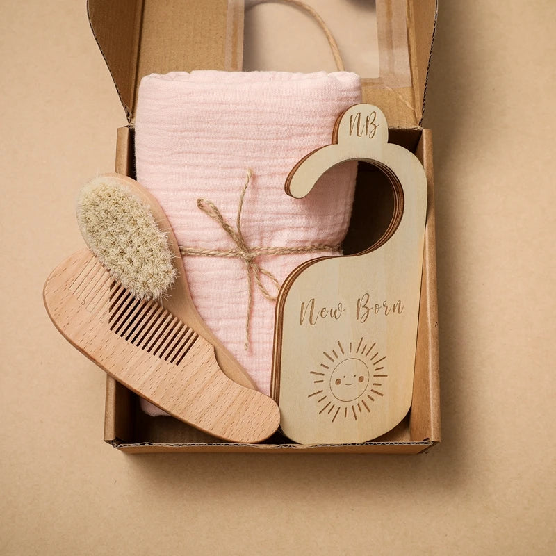 Newborn Gift Box – Cotton Towel, Blanket, Milestone Cards & Wooden Baby Essentials for a Perfect Birth Present