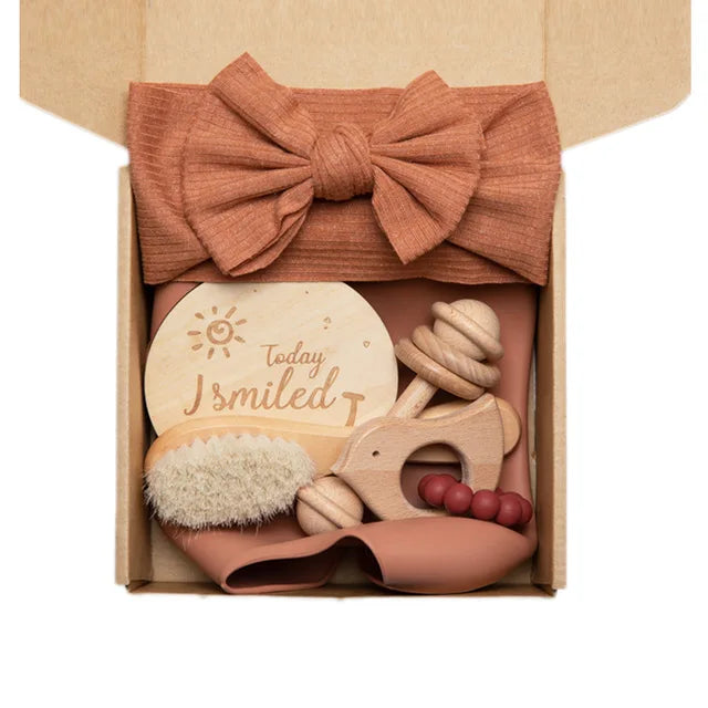 Newborn Gift Box – Cotton Towel, Blanket, Milestone Cards & Wooden Baby Essentials for a Perfect Birth Present