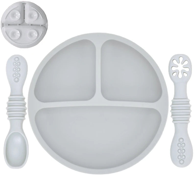 Silicone Baby Dining Set – Non-Slip Plate & Spoon with Cute Cartoon Smile Face for Toddlers
