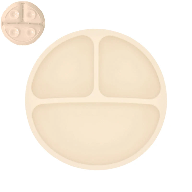 Silicone Baby Dining Set – Non-Slip Plate & Spoon with Cute Cartoon Smile Face for Toddlers