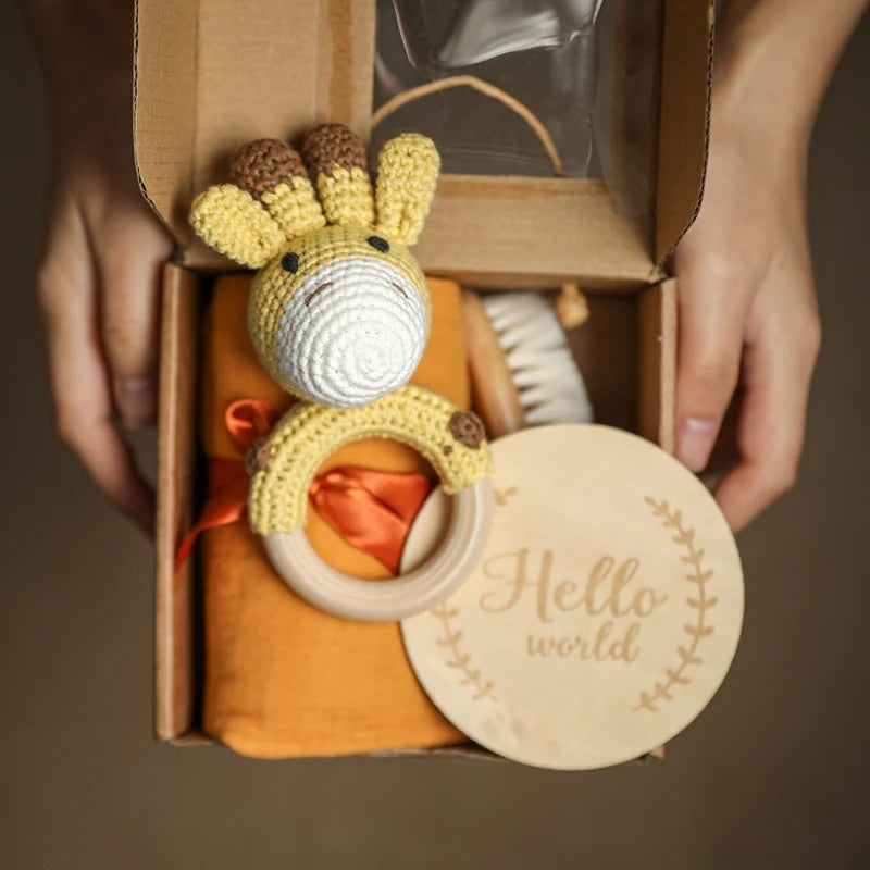 Newborn Gift Box – Cotton Towel, Blanket, Milestone Cards & Wooden Baby Essentials for a Perfect Birth Present