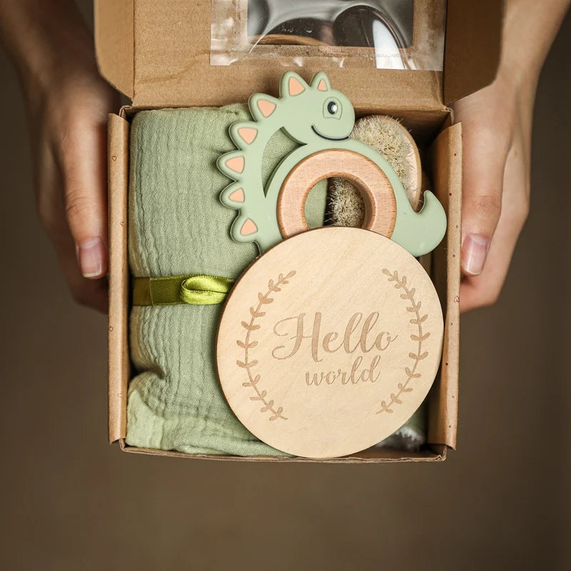 Newborn Gift Box – Cotton Towel, Blanket, Milestone Cards & Wooden Baby Essentials for a Perfect Birth Present