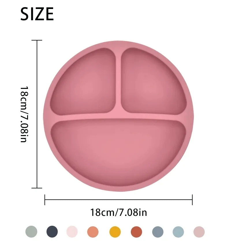 Silicone Baby Dining Set – Non-Slip Plate & Spoon with Cute Cartoon Smile Face for Toddlers