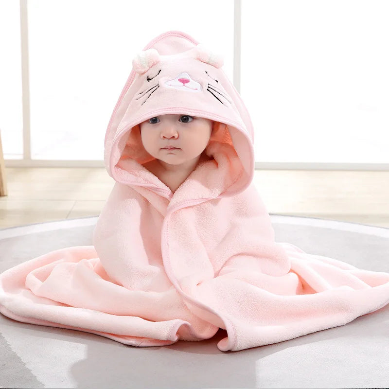 Soft Cartoon Animal Hooded Baby Bath Towel – Cozy Newborn Blanket & Toddler Bathrobe Wrap