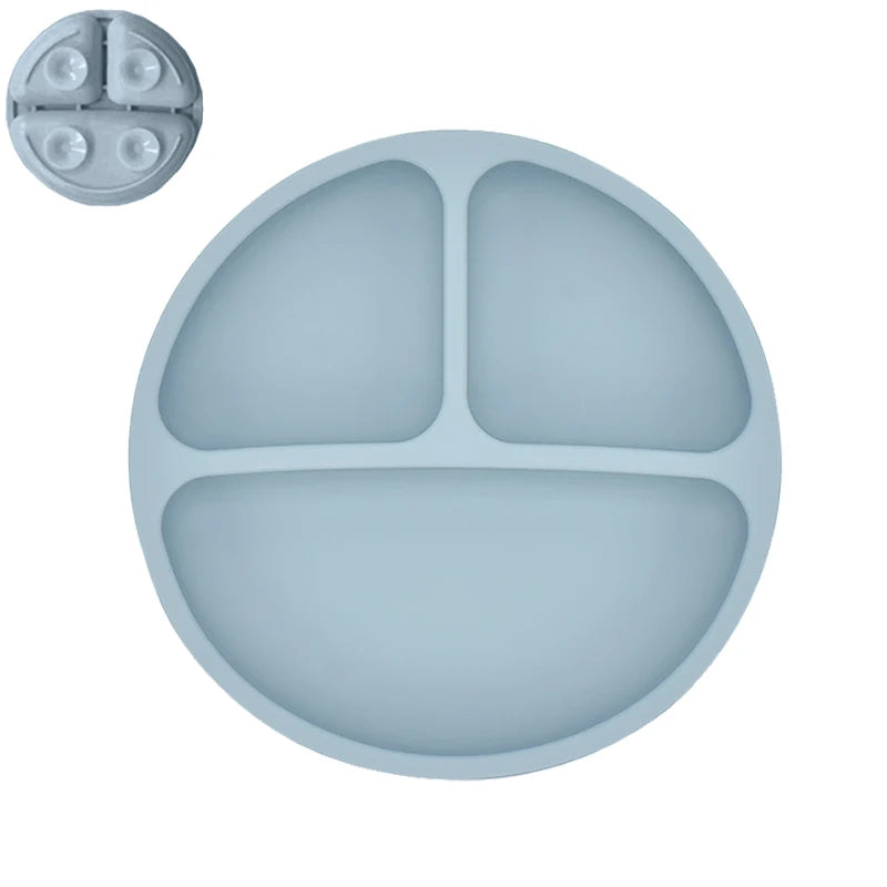 Silicone Baby Dining Set – Non-Slip Plate & Spoon with Cute Cartoon Smile Face for Toddlers