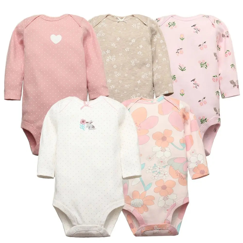 5-Pack Soft Cotton Baby Bodysuits – Cute & Comfy for Newborns