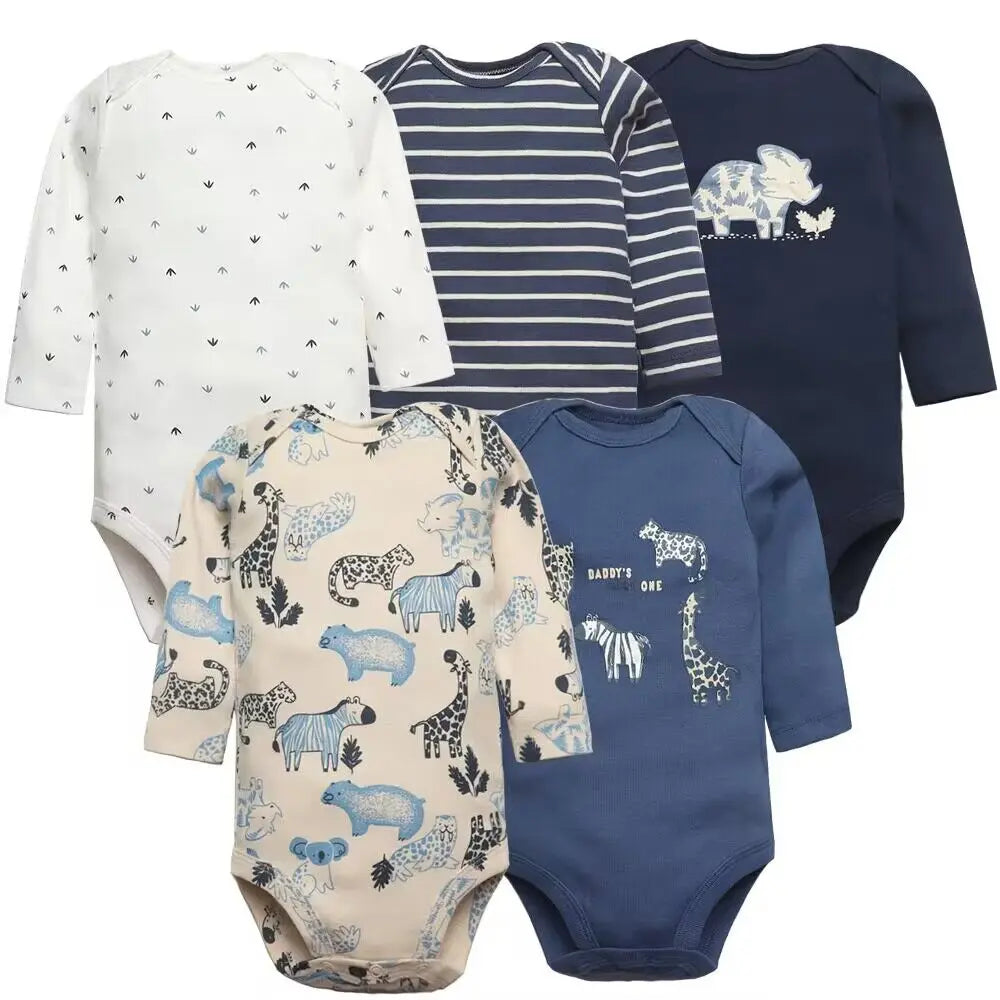 5-Pack Soft Cotton Baby Bodysuits – Cute & Comfy for Newborns