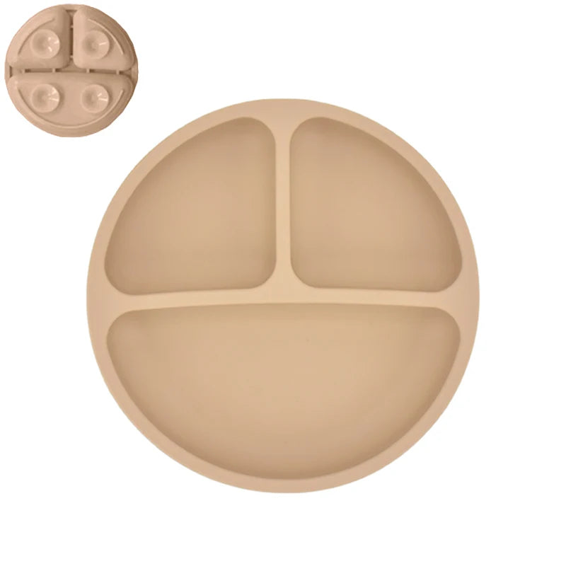 Silicone Baby Dining Set – Non-Slip Plate & Spoon with Cute Cartoon Smile Face for Toddlers