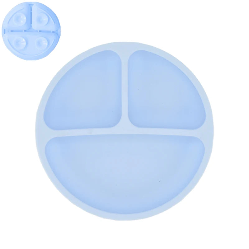 Silicone Baby Dining Set – Non-Slip Plate & Spoon with Cute Cartoon Smile Face for Toddlers