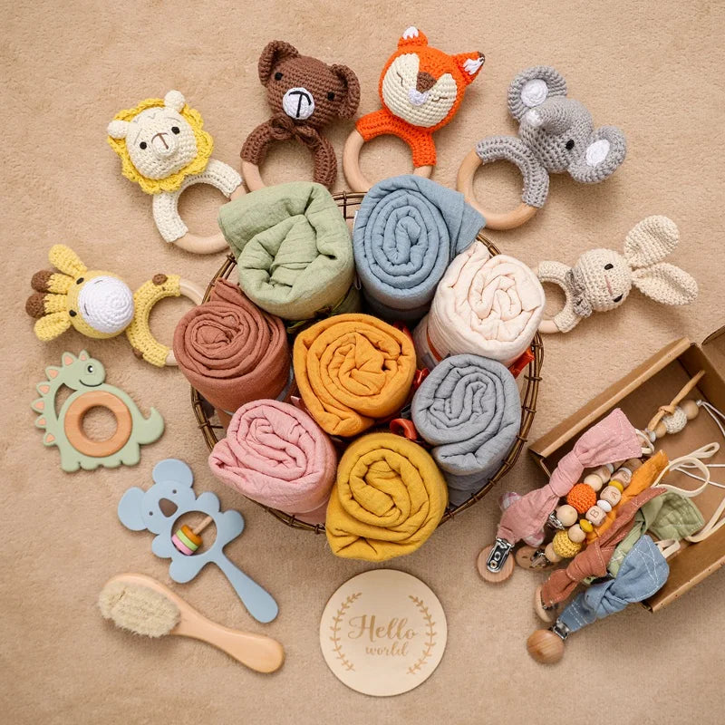 Newborn Gift Box – Cotton Towel, Blanket, Milestone Cards & Wooden Baby Essentials for a Perfect Birth Present