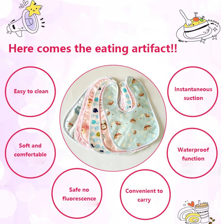 Waterproof Baby Bib – Super Soft Crystal Velvet Saliva Towel with Cute Cartoon Snap Closure