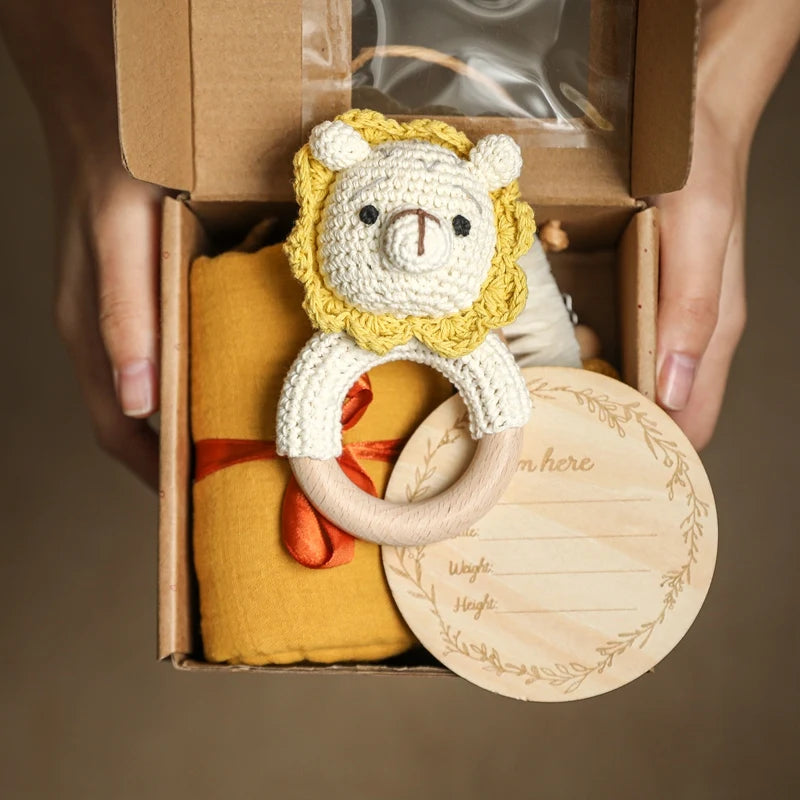 Newborn Gift Box – Cotton Towel, Blanket, Milestone Cards & Wooden Baby Essentials for a Perfect Birth Present