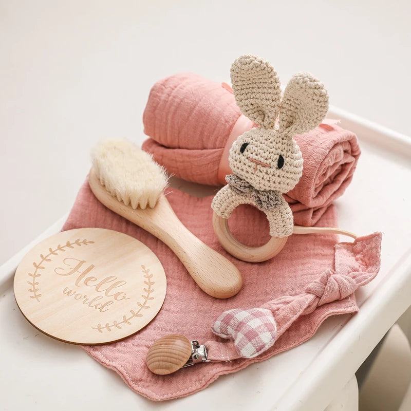 Newborn Gift Box – Cotton Towel, Blanket, Milestone Cards & Wooden Baby Essentials for a Perfect Birth Present