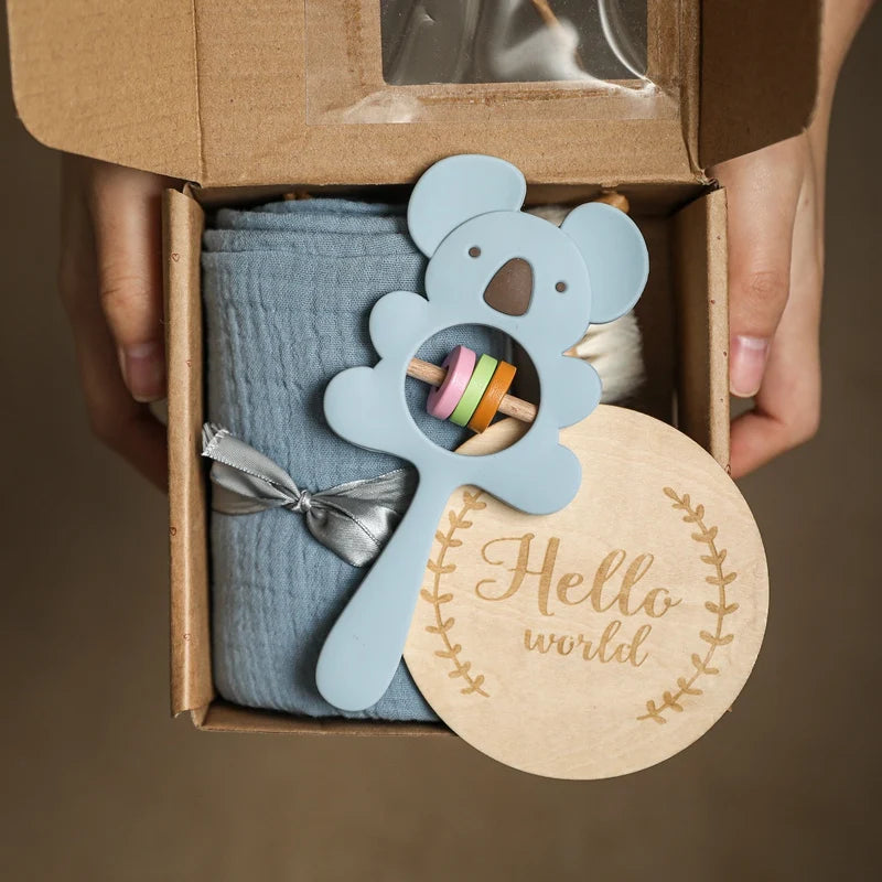 Newborn Gift Box – Cotton Towel, Blanket, Milestone Cards & Wooden Baby Essentials for a Perfect Birth Present