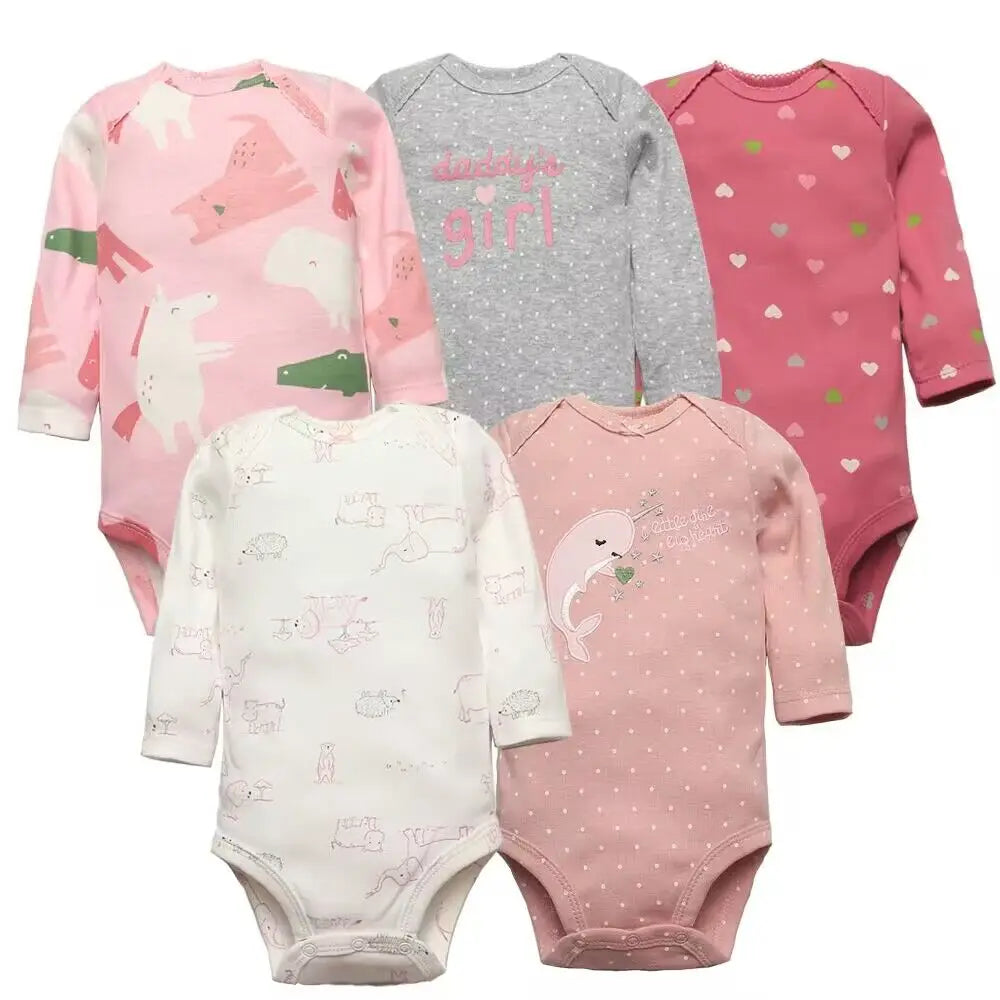5-Pack Soft Cotton Baby Bodysuits – Cute & Comfy for Newborns