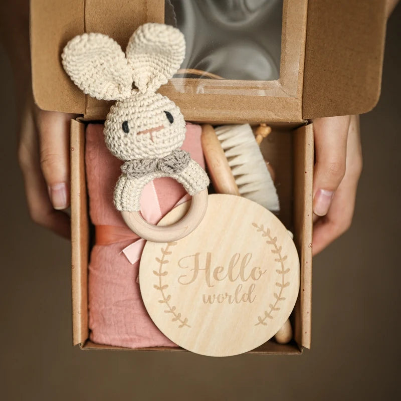 Newborn Gift Box – Cotton Towel, Blanket, Milestone Cards & Wooden Baby Essentials for a Perfect Birth Present