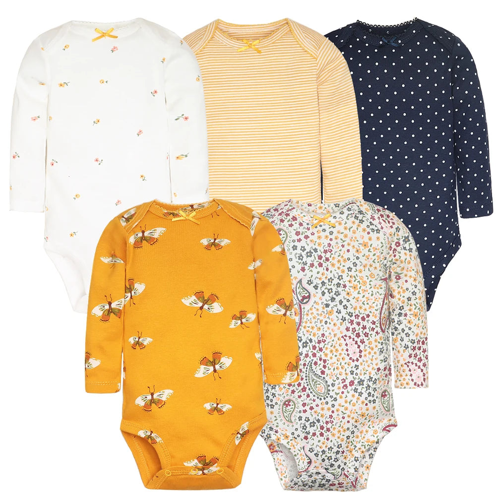 5-Pack Soft Cotton Baby Bodysuits – Cute & Comfy for Newborns