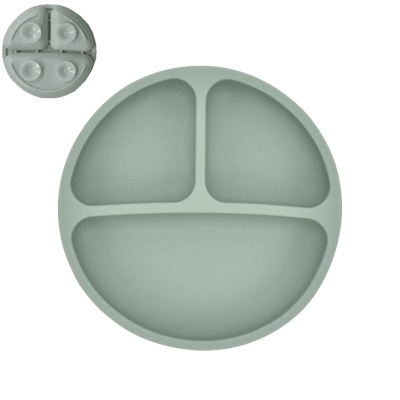 Silicone Baby Dining Set – Non-Slip Plate & Spoon with Cute Cartoon Smile Face for Toddlers