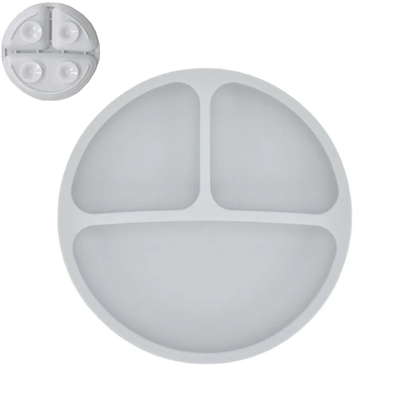 Silicone Baby Dining Set – Non-Slip Plate & Spoon with Cute Cartoon Smile Face for Toddlers