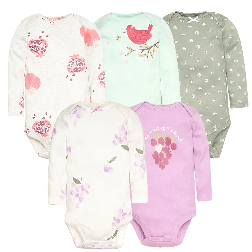 5-Pack Soft Cotton Baby Bodysuits – Cute & Comfy for Newborns