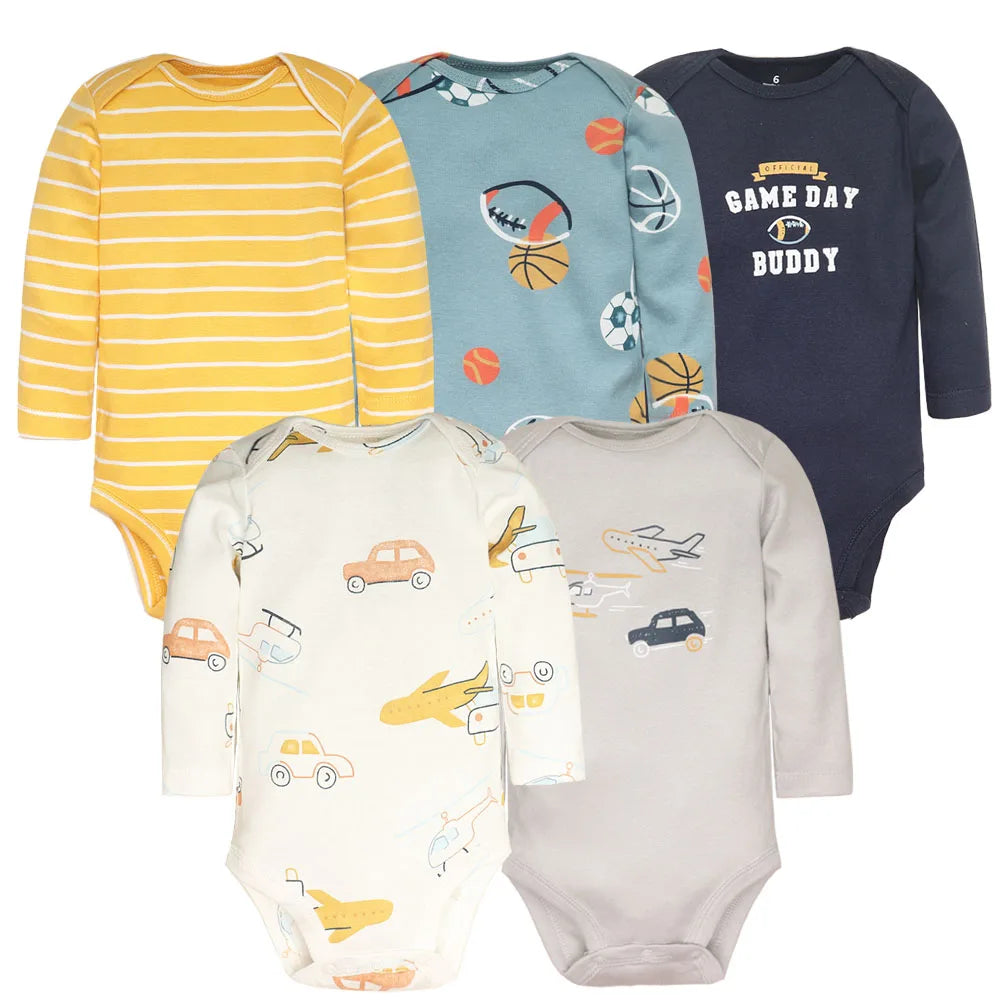 5-Pack Soft Cotton Baby Bodysuits – Cute & Comfy for Newborns