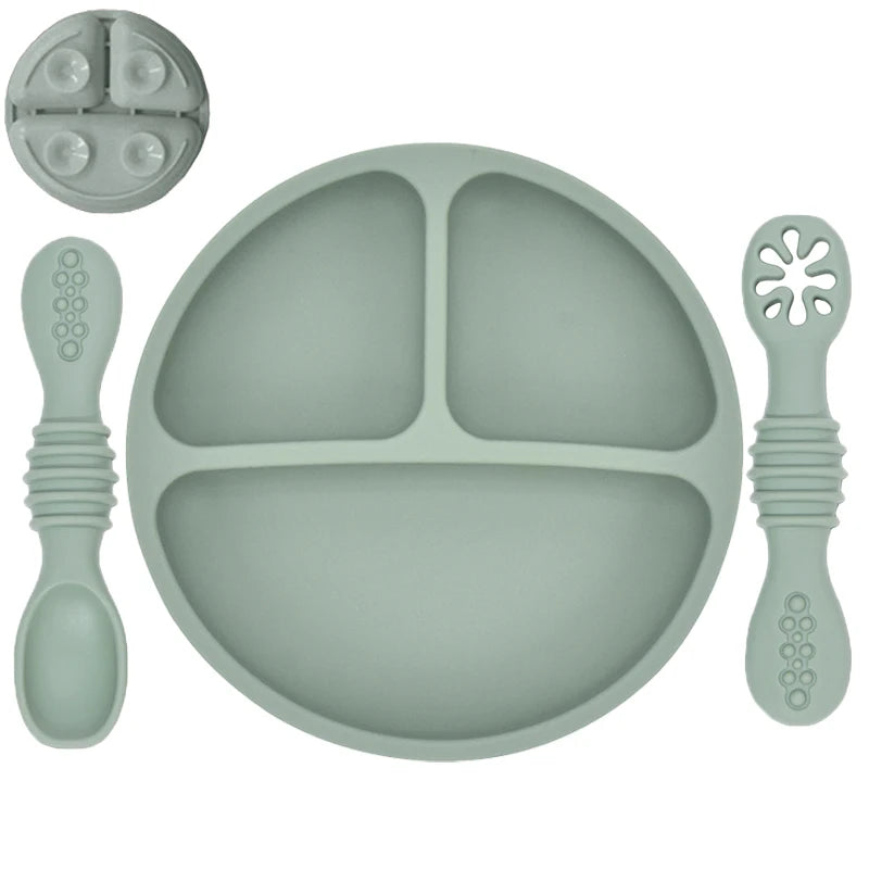 Silicone Baby Dining Set – Non-Slip Plate & Spoon with Cute Cartoon Smile Face for Toddlers