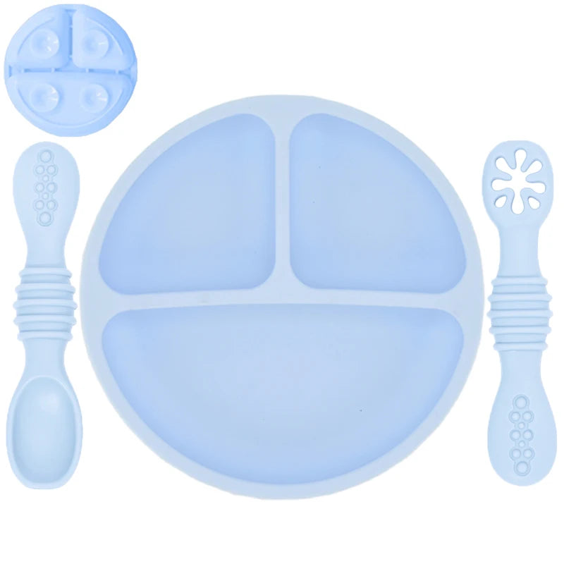 Silicone Baby Dining Set – Non-Slip Plate & Spoon with Cute Cartoon Smile Face for Toddlers