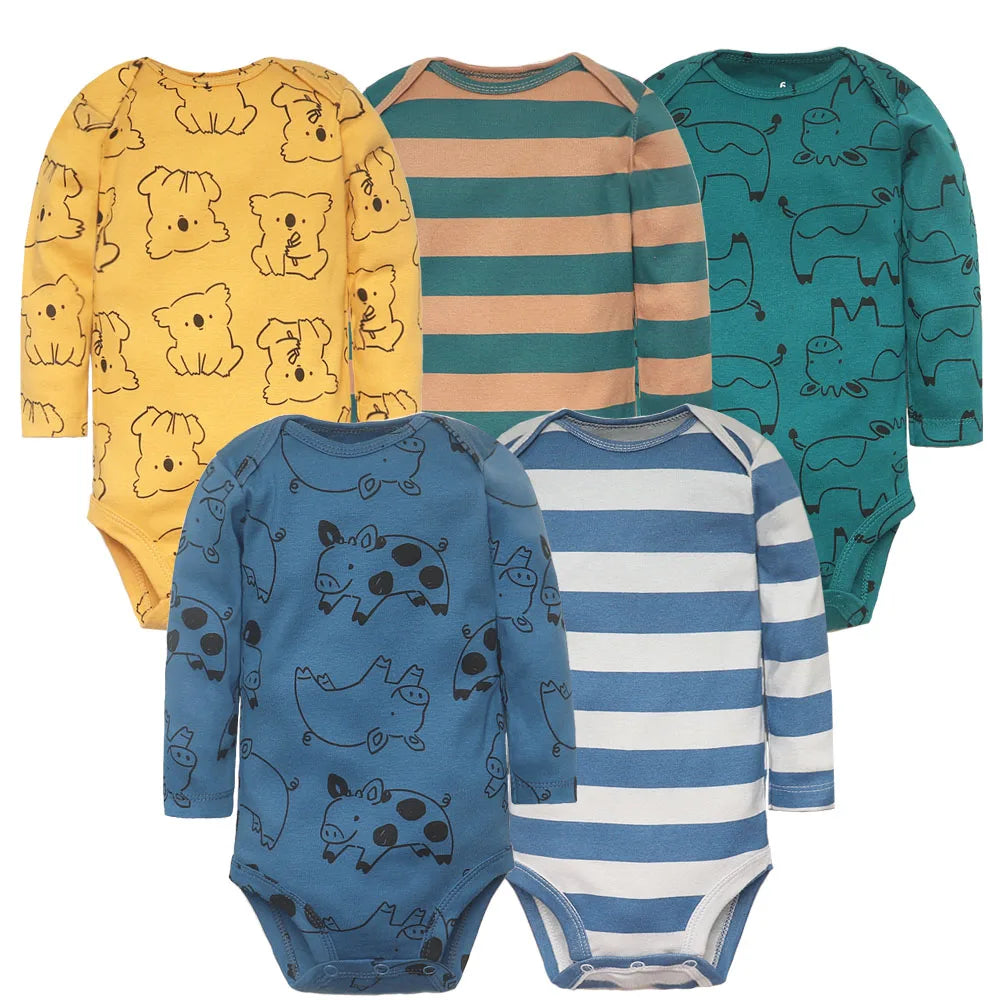 5-Pack Soft Cotton Baby Bodysuits – Cute & Comfy for Newborns