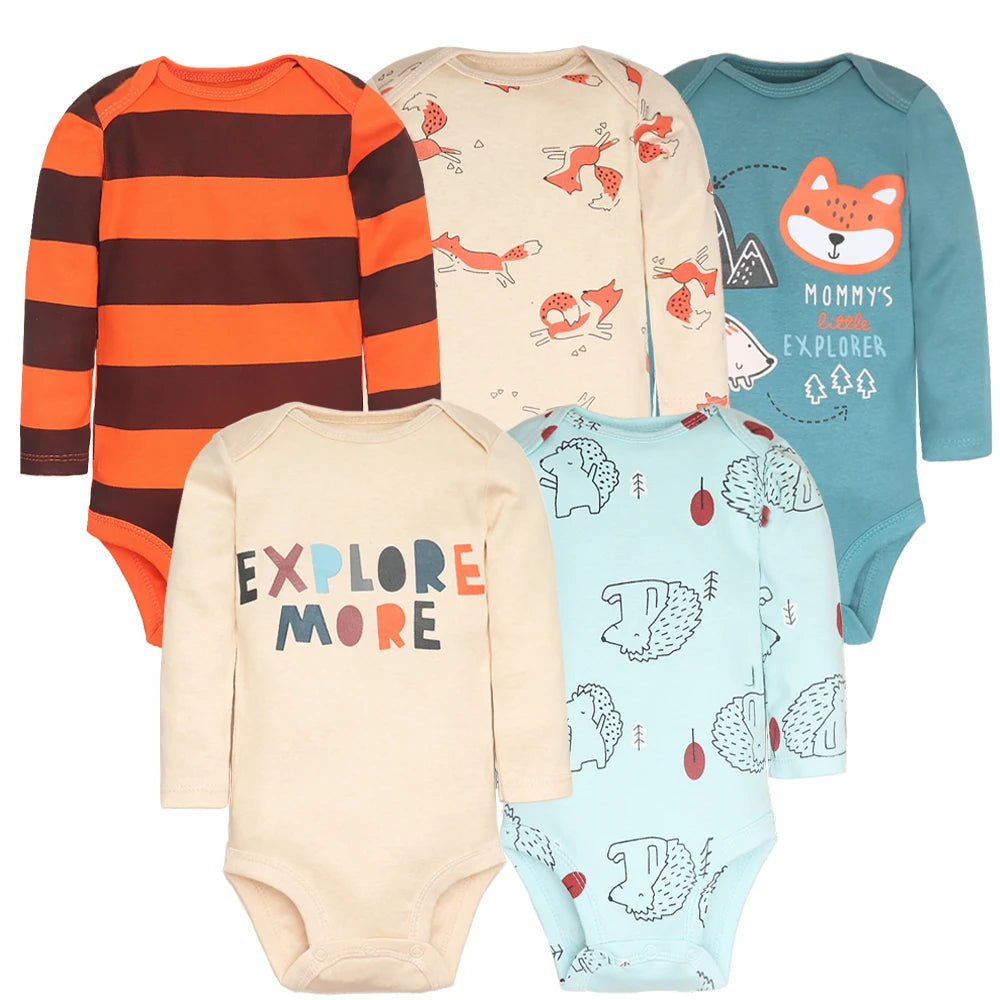 5-Pack Soft Cotton Baby Bodysuits – Cute & Comfy for Newborns
