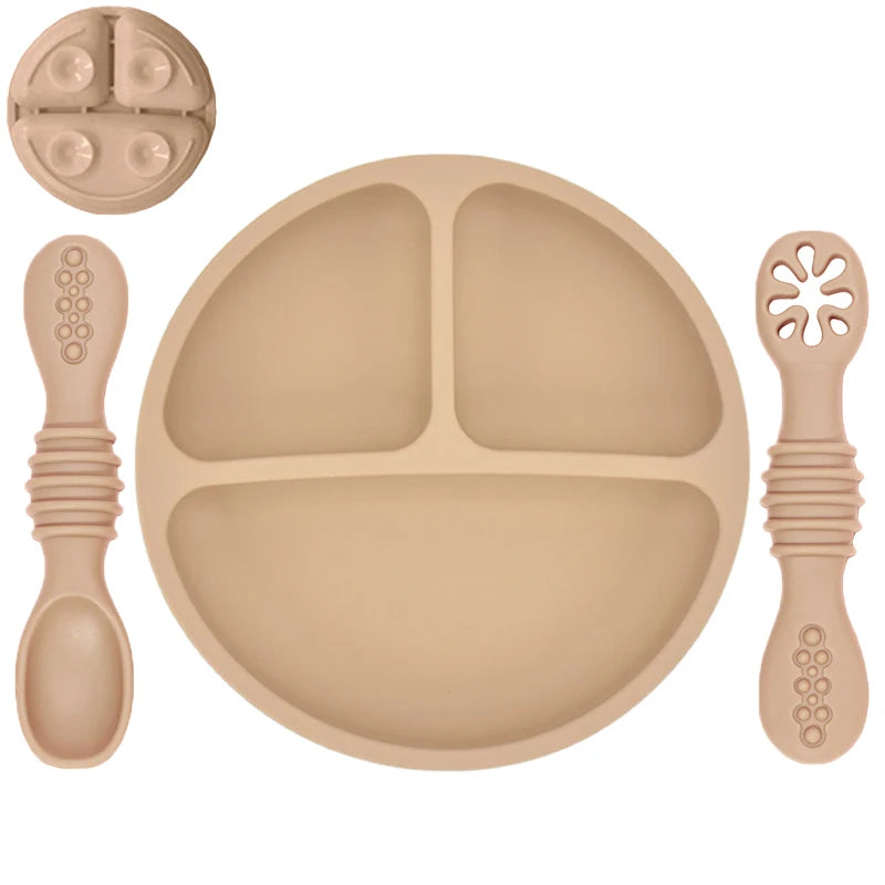 Silicone Baby Dining Set – Non-Slip Plate & Spoon with Cute Cartoon Smile Face for Toddlers