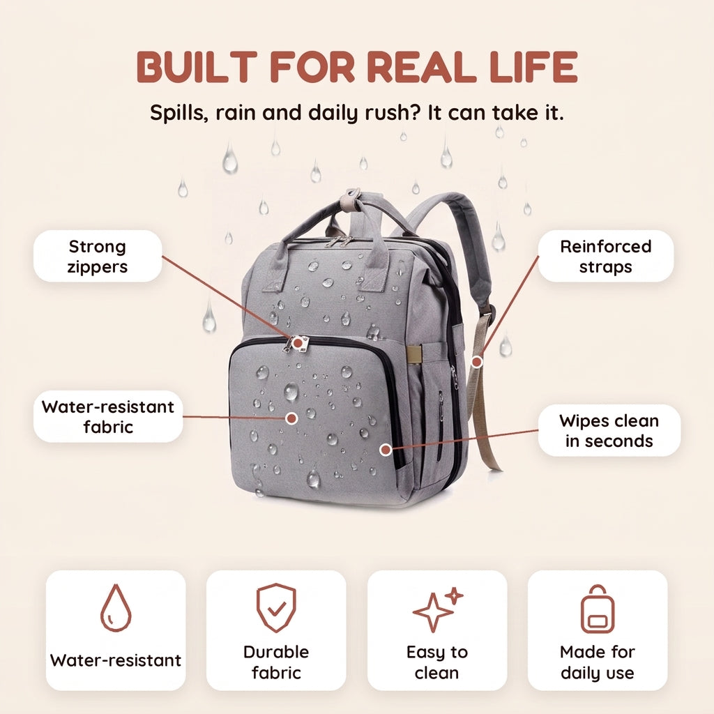 4-in-1 Diaper Bag Backpack with Foldable Bassinet