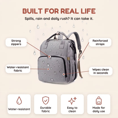 4-in-1 Diaper Bag Backpack with Foldable Bassinet