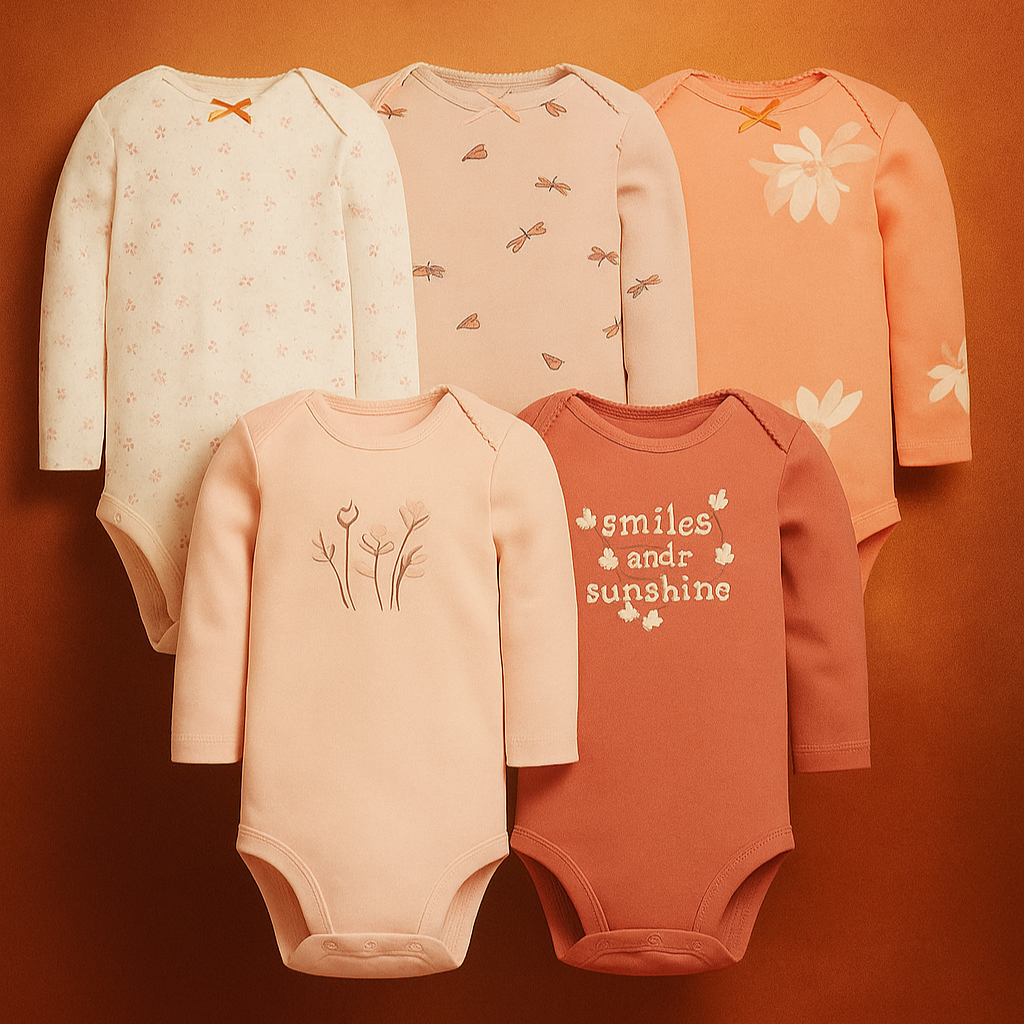5-Pack Soft Cotton Baby Bodysuits – Cute & Comfy for Newborns