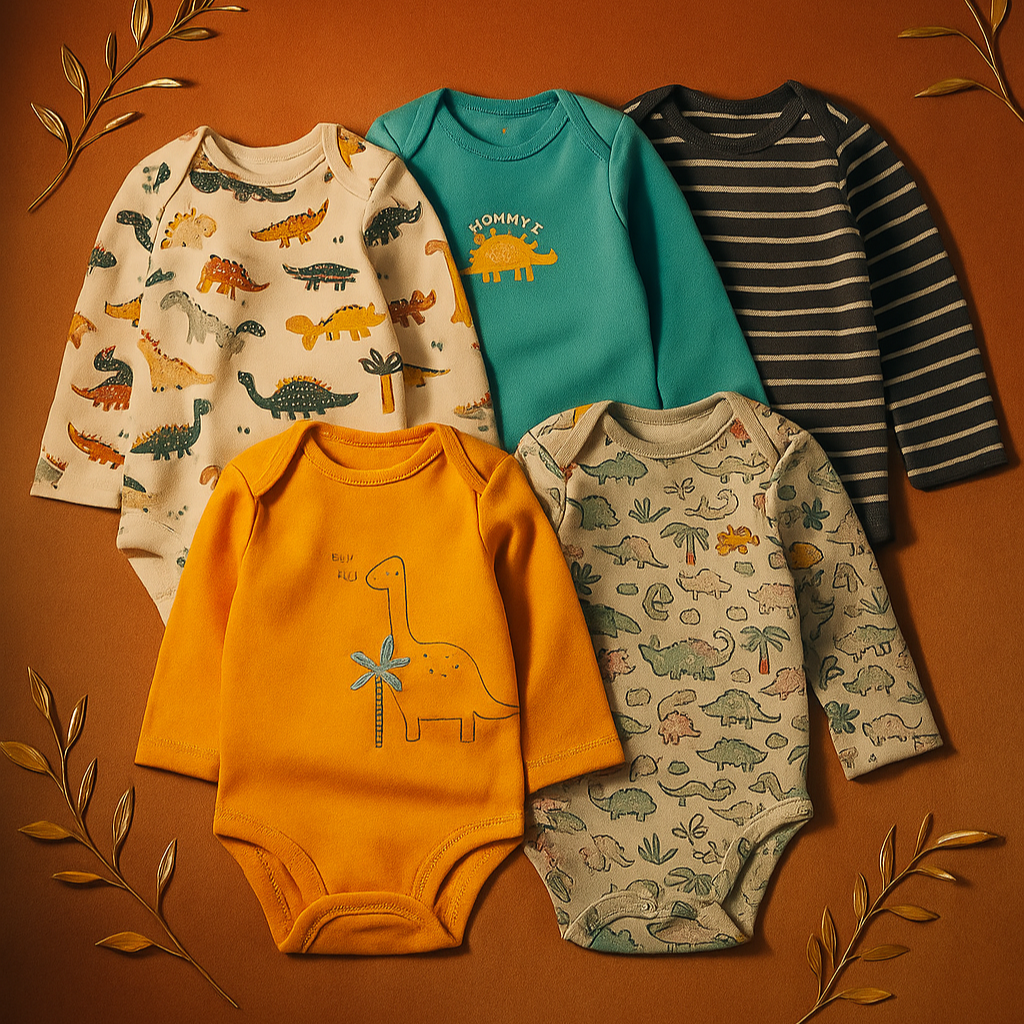 5-Pack Soft Cotton Baby Bodysuits – Cute & Comfy for Newborns