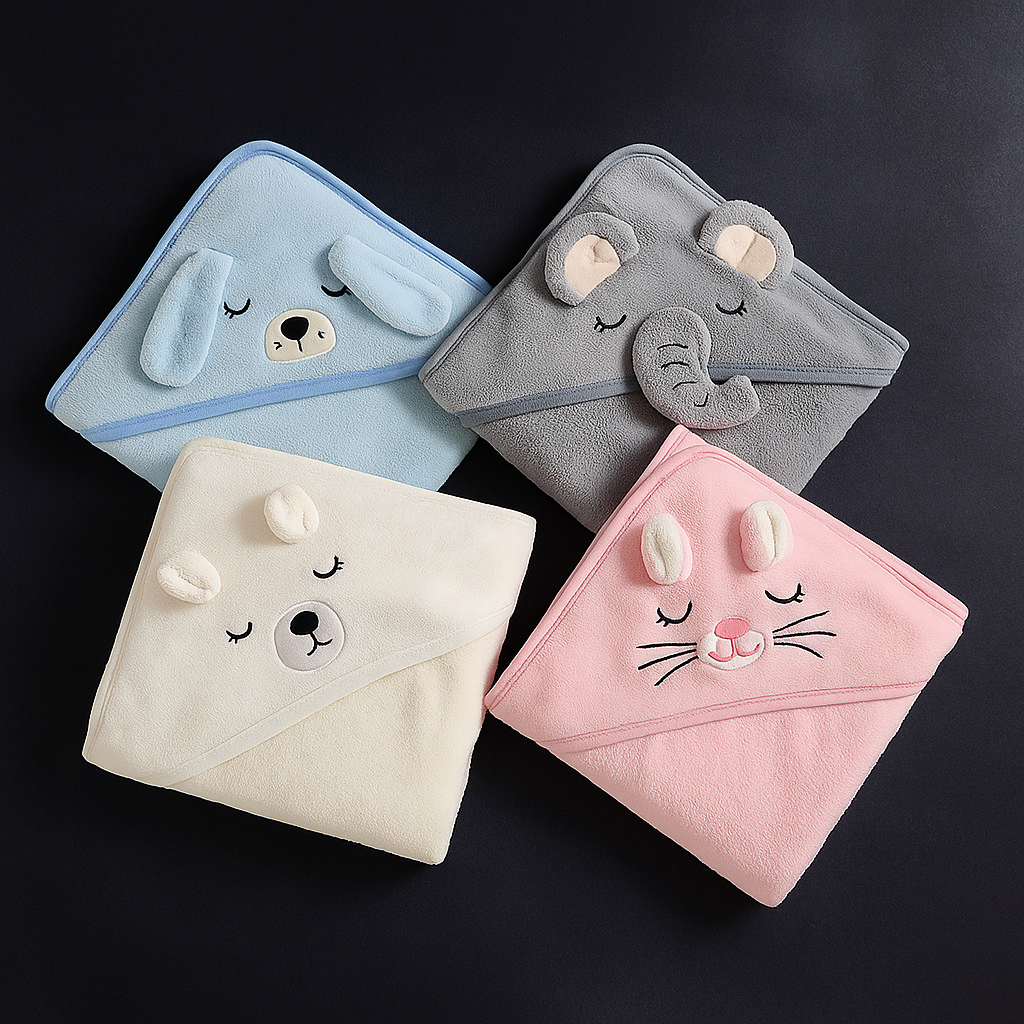 Soft Cartoon Animal Hooded Baby Bath Towel – Cozy Newborn Blanket & Toddler Bathrobe Wrap